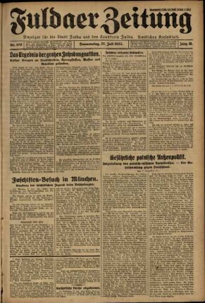 Erste Ausgabe vom Donnerstag, den 27. Juli 1933.