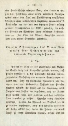 Einzelne Bestimmungen des Wiener Kongresses über Volksvertretung und nationale Regierungs-Formen