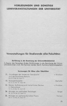 Vorlesungen und sonstige Lehrveranstaltungen der Universität