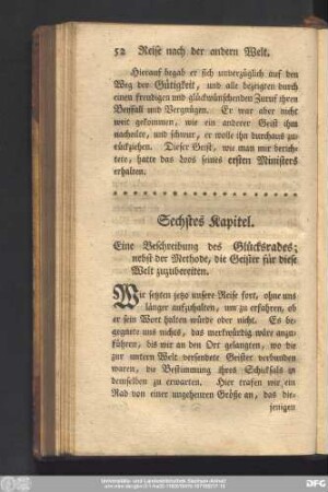 Sechstes Kapitel. Eine Beschreibung des Glücksrades; nebst der Methode, die Geister für diese Welt zuzubereiten.
