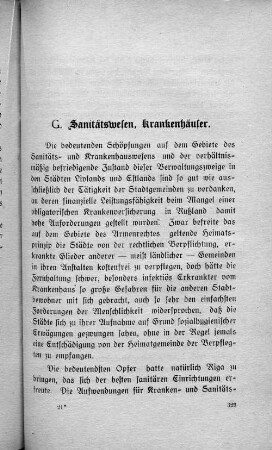 G. Sanitätswesen, Krankenhäuser.