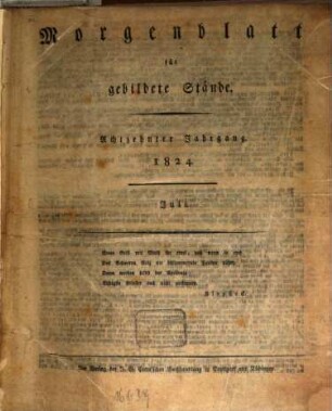 Morgenblatt für gebildete Stände. 18,2. 1824