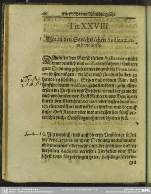 Tit. XXVIII. Wie in den Gerichtlichen Audientzien zu handeln sey
