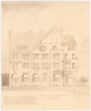 Wohn- und Geschäftshaus Bank, Berlin-Südende: Ansicht von der Langestraße aus 1:100, Lichtpause von Inv.Nr. 42933