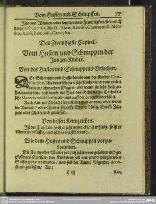 Das Zwantzigste Capitel. Vom Husten und Schnuppen der Jungen Kinder