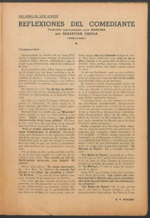Reflexiones del comediante : Traducido expresamente para Máscara por Sebastian Chiola - (Selecciones) - Del libro de Luis Jouvet