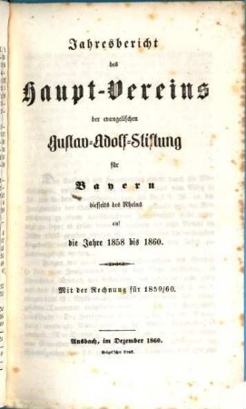 Jahresrechnung des Haupt-Vereins der Evangelischen Gustav-Adolf-Stiftung für Bayern diesseits des Rheins, 9. 1859/60 (1860)