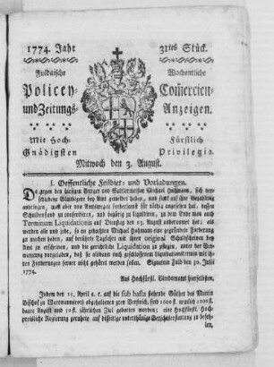 31tes Stück., Ausgabe vom 03. August 1774