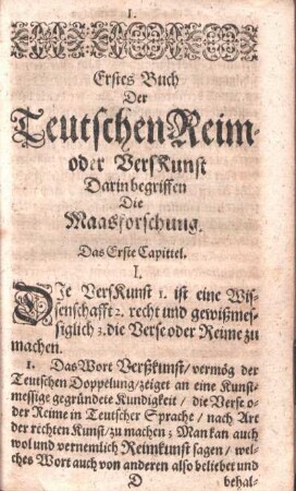 Erstes Buch Der Teutschen Reim- oder Verskunst Darin begriffen Die Maasforschung.