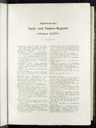 Alphabetisches Sach- und Namen-Register Jahrgang XXXVI.