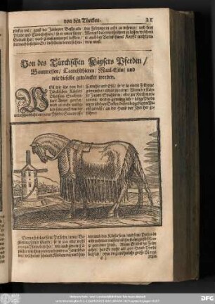 Von des Türckischen Käysers Pferden/ Saumrossen/ Camehlthieren/ Maul-Eseln/ und wie dieselbe geträncket werden.
