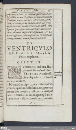 De Ventriculo Et Epate, Vestcula fellis & splene. Caput LII.