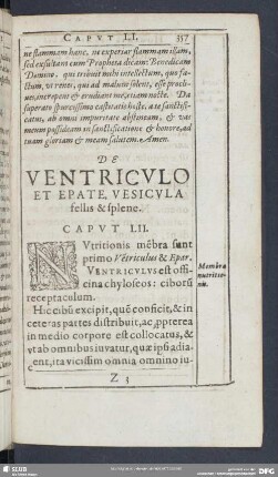 De Ventriculo Et Epate, Vestcula fellis & splene. Caput LII.