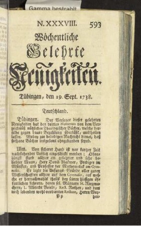 N. XXXVIII. Tübingen, den 19. Sept. 1738
