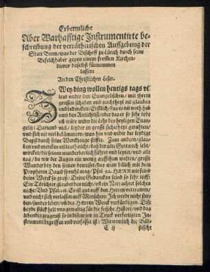 Erbermliche Aber Warhafftige Instrumentirte beschreibung der verrätherischen Auffgebung der Statt Bonn/ was der Bischoff zu Lütich ... daselbst fürnemmen lassen: