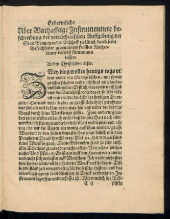 Erbermliche Aber Warhafftige Instrumentirte beschreibung der verrätherischen Auffgebung der Statt Bonn/ was der Bischoff zu Lütich ... daselbst fürnemmen lassen: