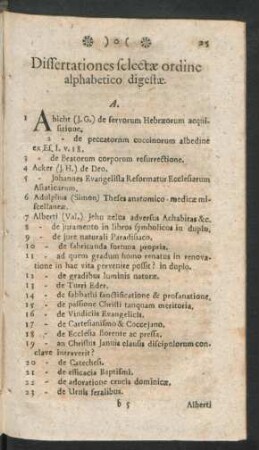 Dissertationes selectae ordine alphabetico digestae