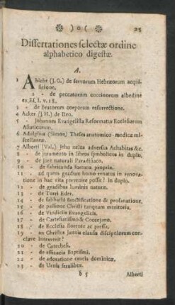 Dissertationes selectae ordine alphabetico digestae