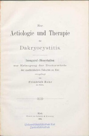 Zur Aetiologie und Therapie der Dakryocystitis