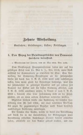 Zehnte Abtheilung. Bausachen; Besoldungen; Lasten; Ablösungen