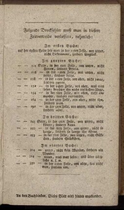 Folgende Druckfehler muß man in diesem Zeitvertreibe verbessern [...]