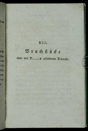 [XI]. Bruchstücke einer von B....y gehaltenen Traurede.