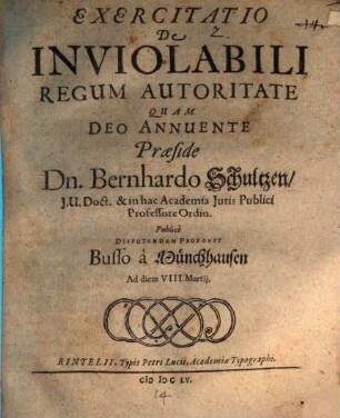 Exercitatio de inviolabili regum autoritate
