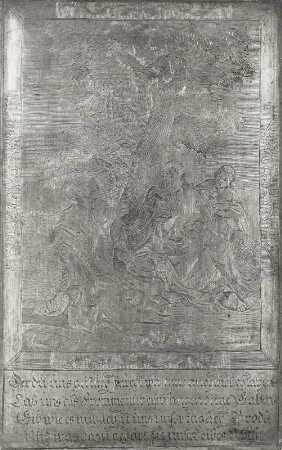 Bild- und Schriftplatte mit der Darstellung der Speisung der Zehntausend durch Christi