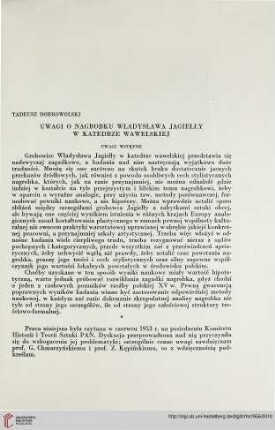 1: Uwagi o nagrobku władysława jagiełły w katerdrze wawelskiej : uwagi wstępne