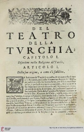 Capitolo I. Disordine nella Religione de'Turchi