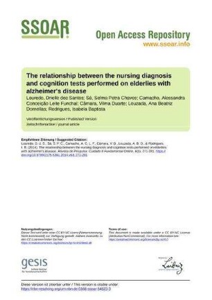 The relationship between the nursing diagnosis and cognition tests performed on elderlies with alzheimer's disease