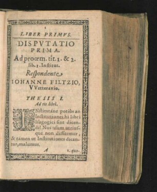 Disputatio Prima. Respondente Iohanne Filtzio.