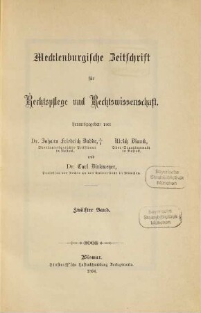 Mecklenburgische Zeitschrift für Rechtspflege, Rechtswissenschaft, Verwaltung. 12. 1894