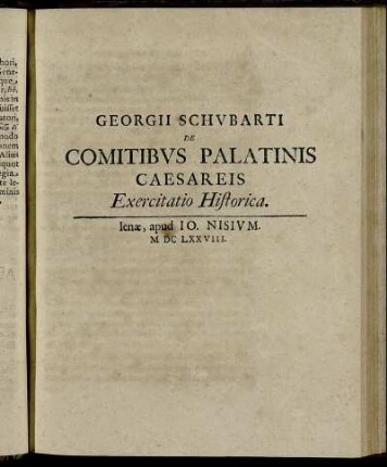 De Comitibus Palatinis Caesareis Exercitatio Historica