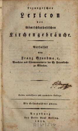 Liturgisches Lexicon der römischkatholischen Kirchengebräuche
