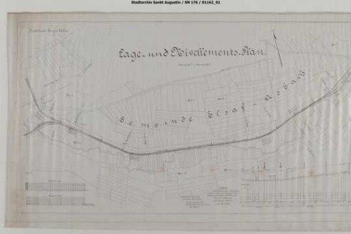 Linie Hennef - Asbach, Blatt 11: Lage- und Höhenplan Bennau Tal (mit Gleisanschluss Bennau Berg) - Asbach. Asbach, Bahnhof nicht an finaler Lage.