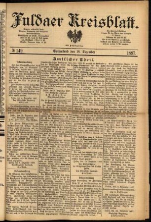 Erste Ausgabe vom Samstag, den 18. Dezember 1897.