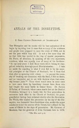 Annals of the disruption, with extracts from the narratives of ministers who left the Scottish establishment in 1843. By Thomas Brown