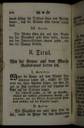 II. Titul. Wie die Armee auf dem Marche Rendes-vous halten soll.