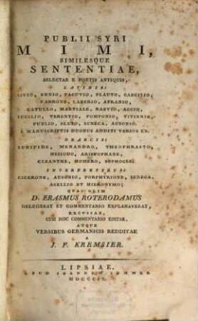 Publii Syri Mimi similesque sententiae