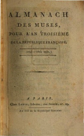 Almanach des muses : ou choix des poésies fugitives. 1795