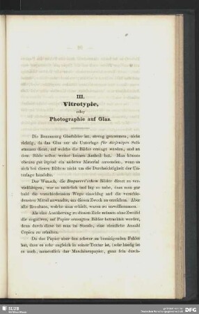 III. Vitrotypie, oder Photographie auf Glas
