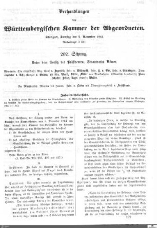 202. Sitzung, Stuttgart, 9.11.1861