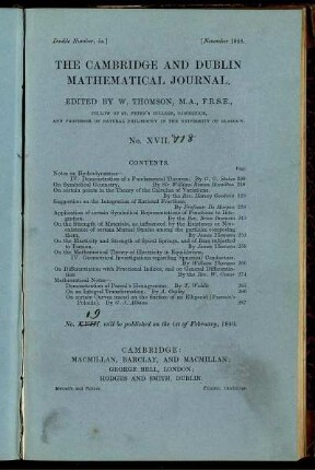 November 1848. No. XVII.