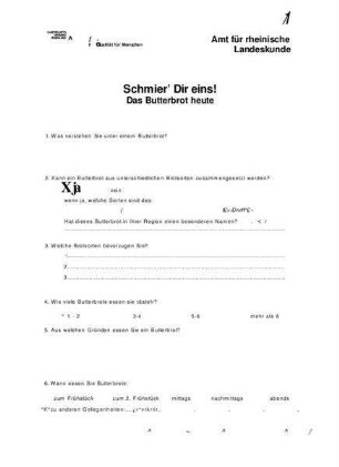 Schmier' dir eins! - Das Butterbrot heute Ausgefüllter Fragebogen