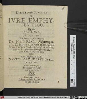 Disputatio Iuridica De Iure Emphyteutico