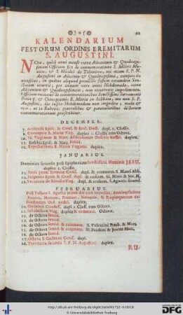 Kalendarium Festorum Ordinis Eremitarum S. Augustini.