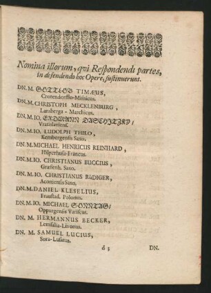 Nomina illorum, qui Respondendi partes ...