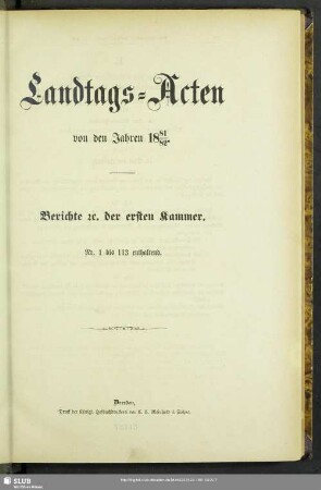 1881/82: Landtags-Akten / Berichte der 1. Kammer
