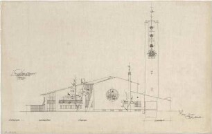 Gsaenger, Gustav; Augsburg - Pfersee (Bayern); Ev. St. Pauls Kirche - Ausführungsplan, Südseite (Ansicht)